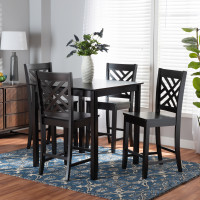 Baxton Studio RH317P-Dark Brown-5PC Pub Set Baxton Studio Caron Modern and Contemporary Dark Brown Finished Wood 5-Piece Pub Set